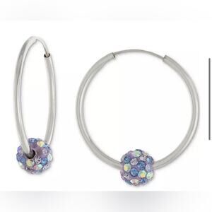 NEW Giani Bernini HOOP EARRINGS 1" Aurora Borealis Crystal Ball Sterling Silver